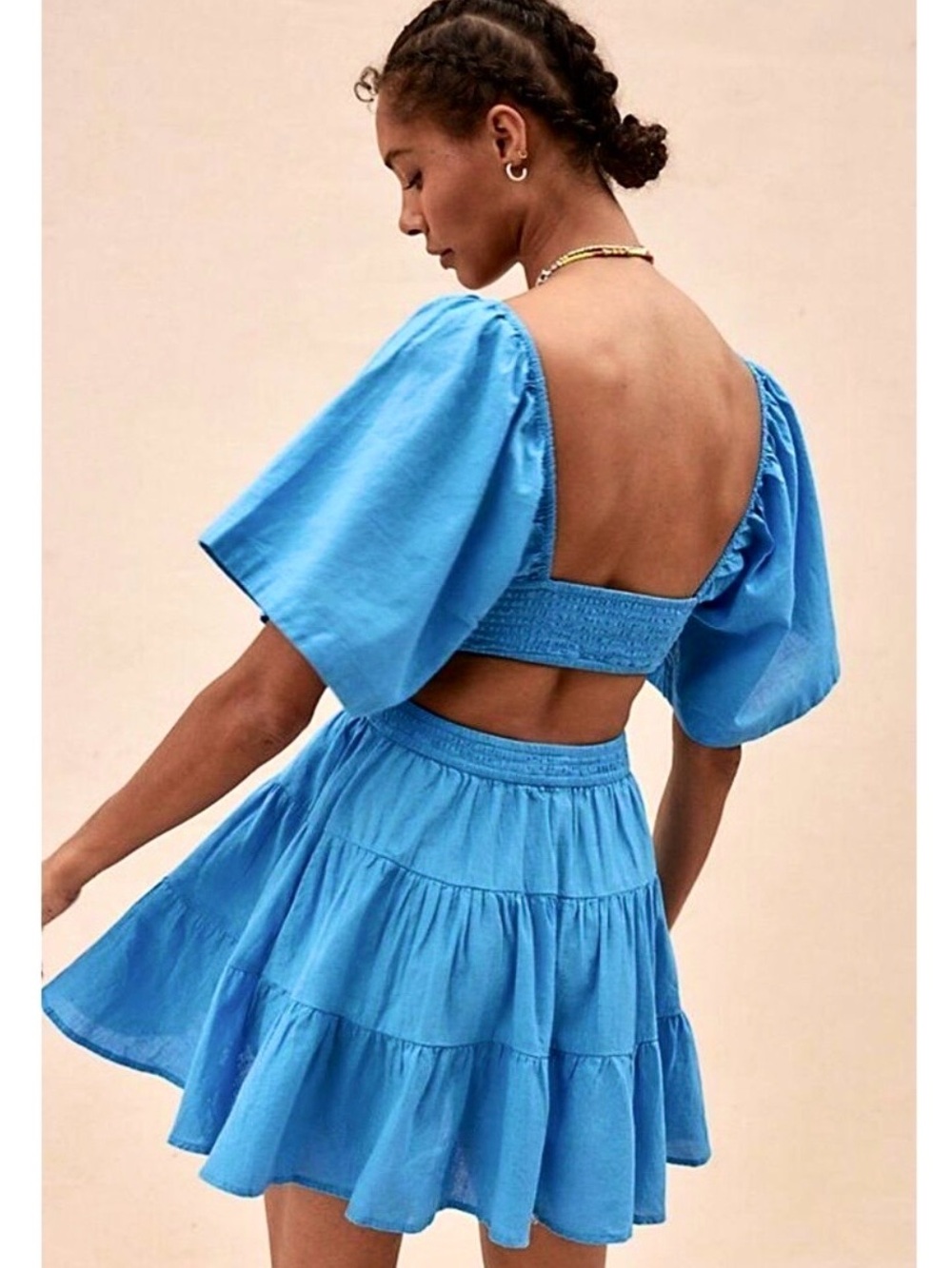 Shy Velvet Women's S Summer Dress Square Neck Crossover boho cottage cotton blue